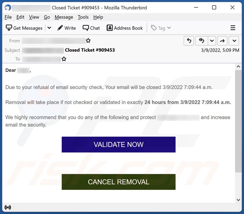 Validate Now email spam campaign