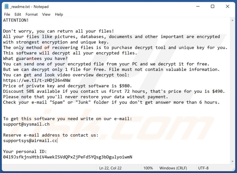 Vlff ransomware text file (_readme.txt)