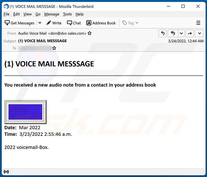 Voicemail-themed spam email (2022-03-25)
