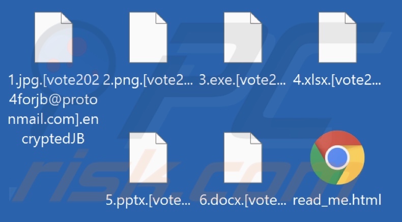 Files encrypted by Vote2024 ransomware (.[vote2024forjb@protonmail.com].encryptedJB extension)