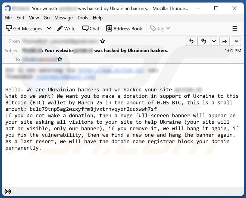 We are Ukrainian hackers and we hacked your site email scam
