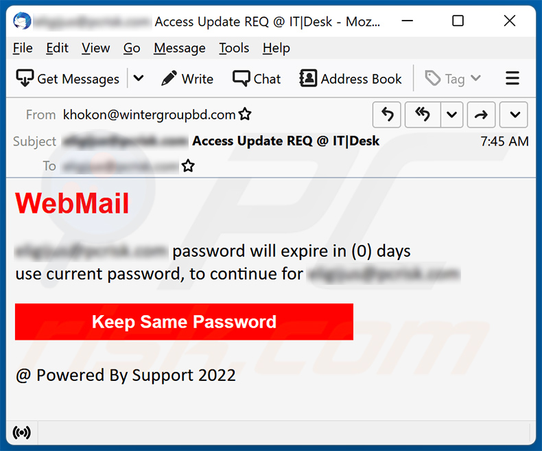 Webmail-themed spam email promoting a phishing site (2022-03-02)