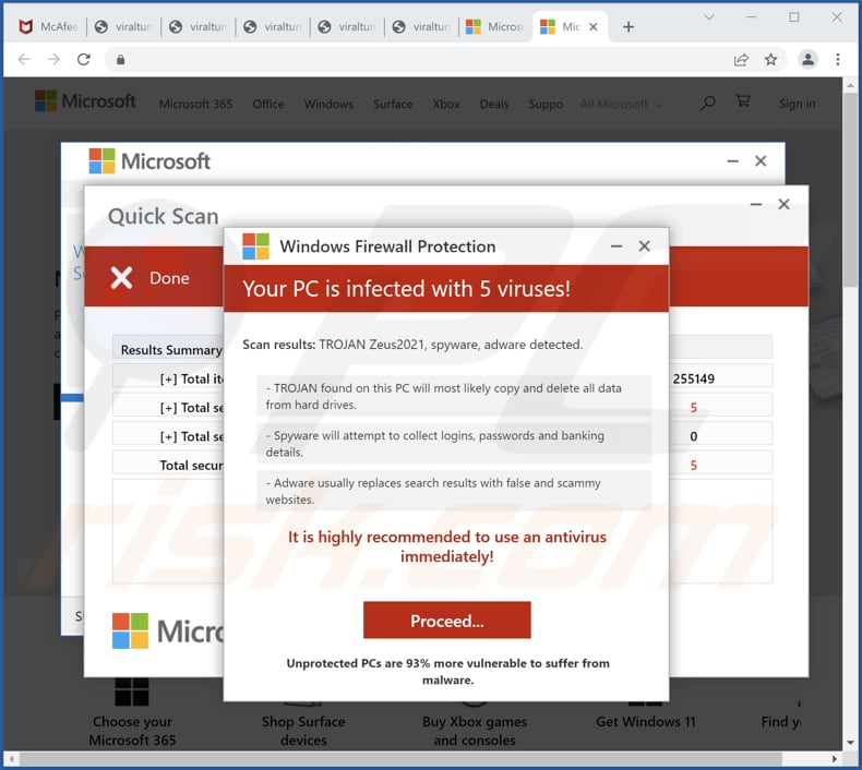 Windows Firewall Protection - Your PC is infected with 5 viruses! scam