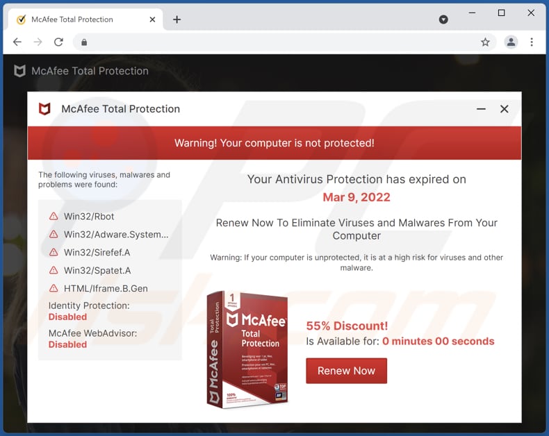 Your antivirus protection has expired scam