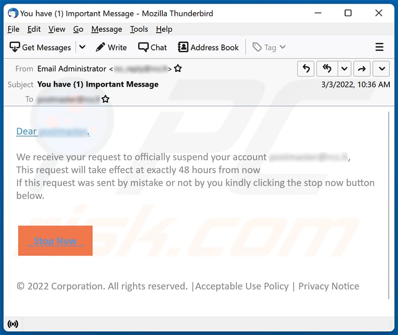 Your Email Will Be Suspended spam (2022-03-08)