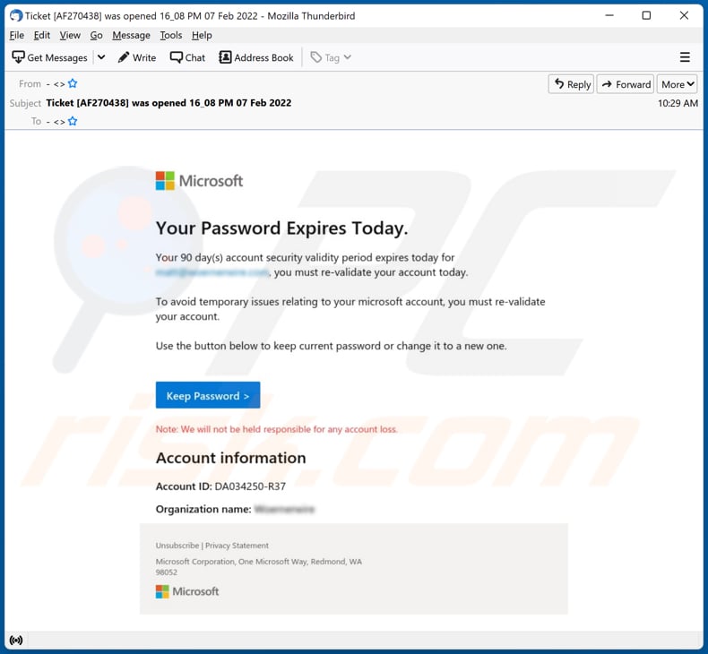 Your Password Expires Today email scam