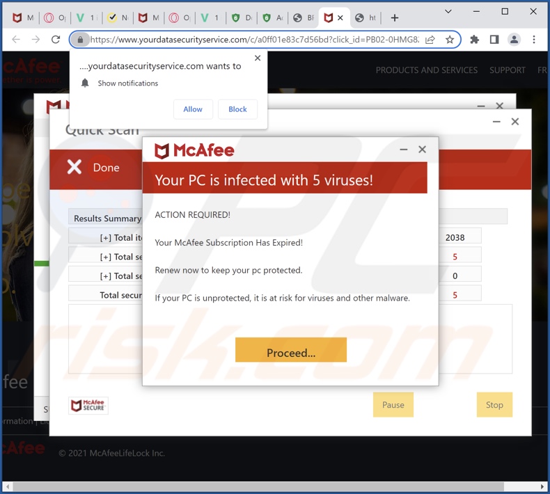 yourdatasecurityservice[.]com pop-up redirects
