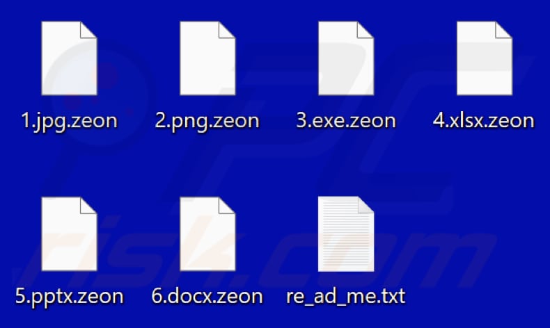 Files encrypted by ZEON ransomware (.zeon extension)