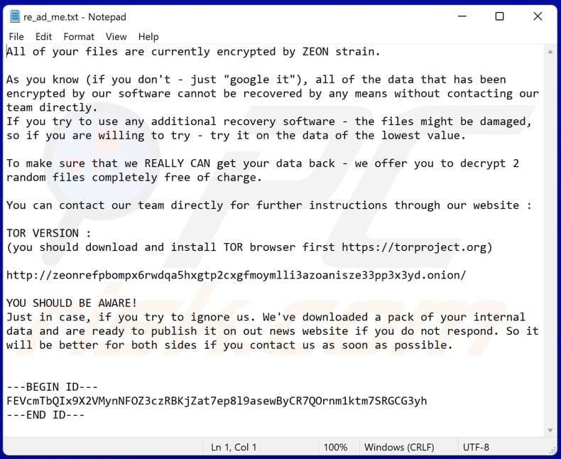 ZEON ransomware text file (re_ad_me.txt)