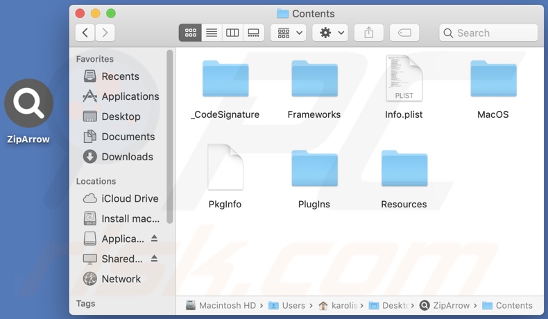 ZipArrow adware install folder
