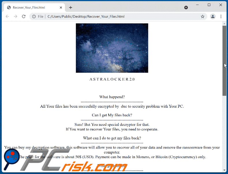 AstraLocker 2.0 ransomware Recover_Your_Files.html file
