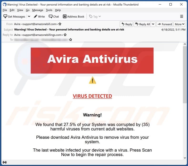 अवीरा एंटीवायरस ईमेल घोटाला