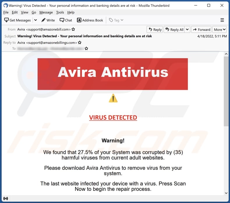 Avira Antivirus email scam