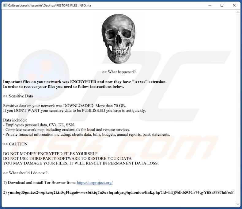 Axxes ransomware text file (RESTORE_FILES_INFO.hta)