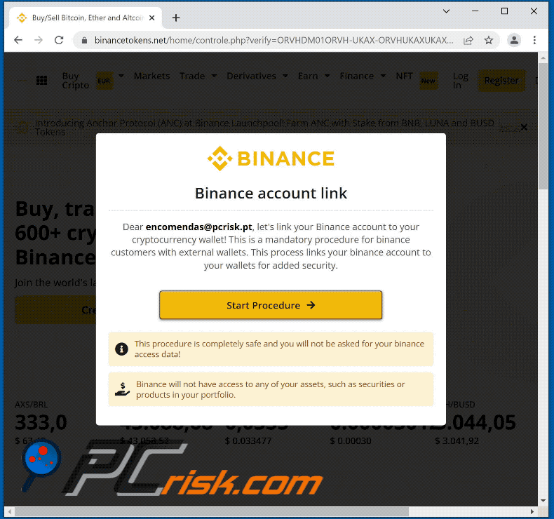 binance email scam appearance