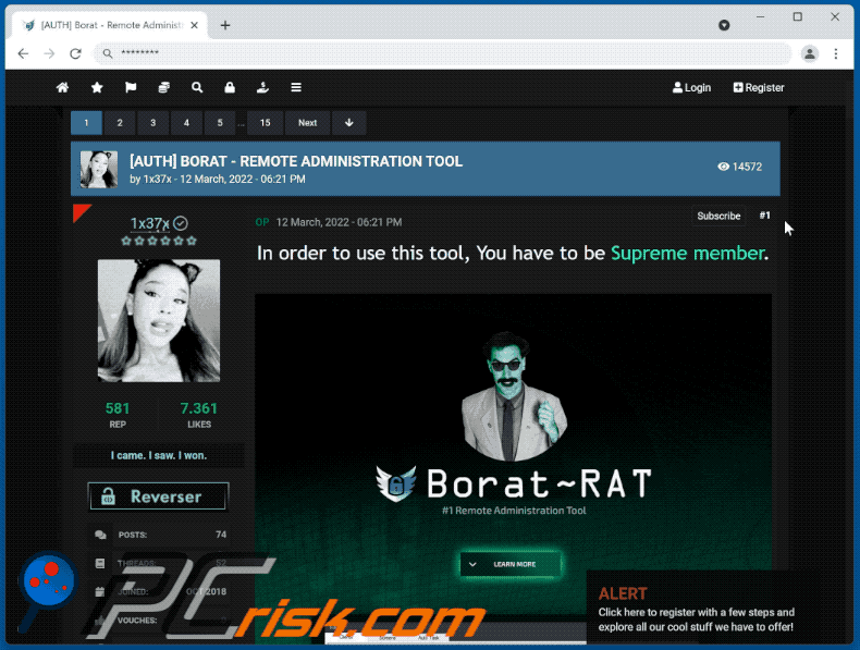 Borat RAT promoted in hacker forum