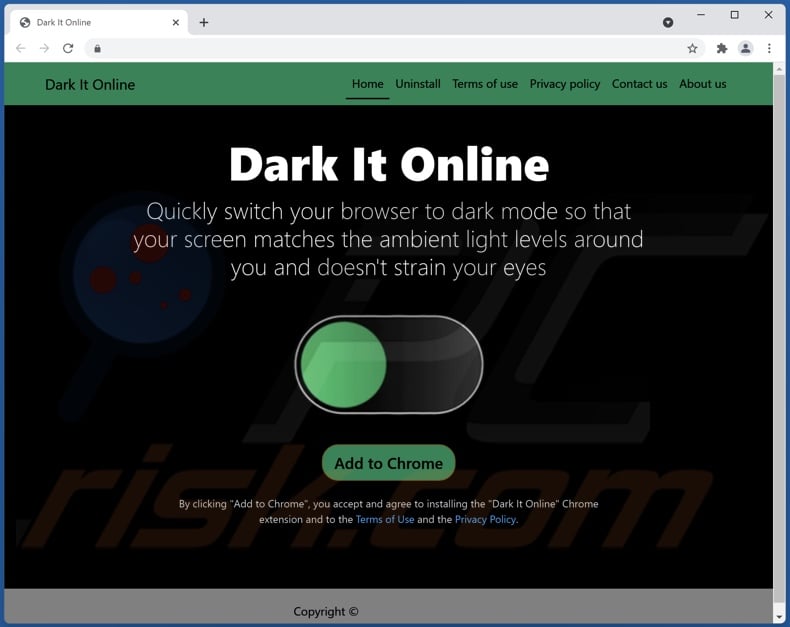 Website promoting Dark It Online adware