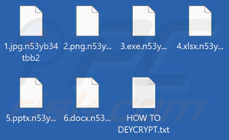 Files encrypted by Decryption#1222 ransomware (.n53yb34tbb2 extension)