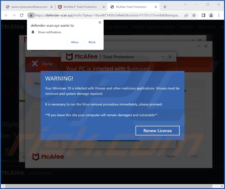 defender-scan[.]xyz pop-up redirects