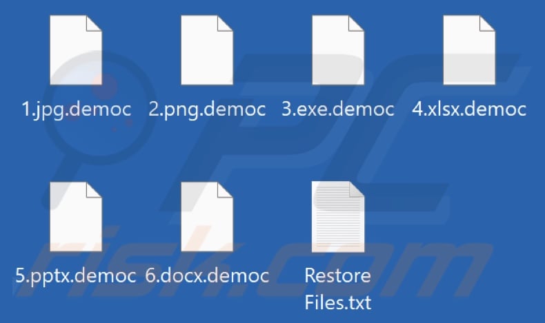 Files encrypted by Democracy Whisperers ransomware (.democ extension)