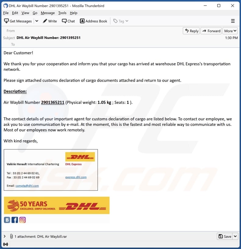 DHL Air Waybill email malspam campaign