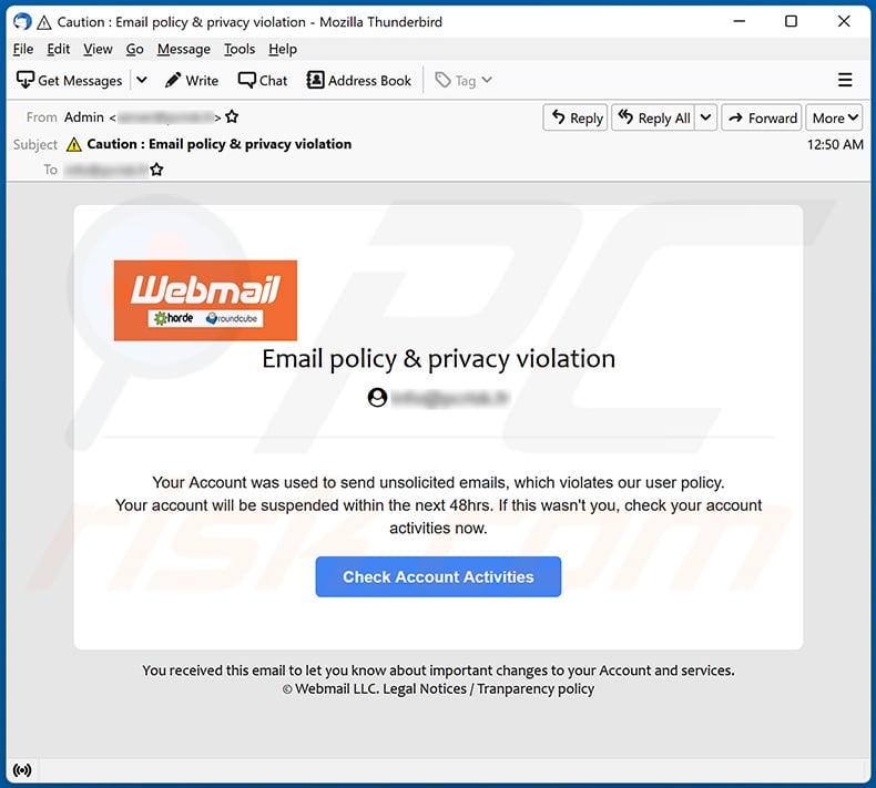 Email policy & privacy violation email scam (2022-04-06)