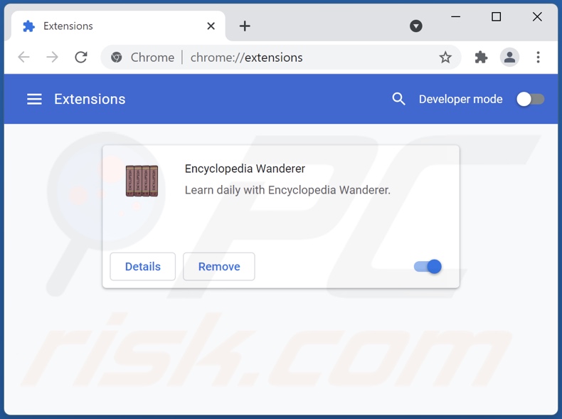 Removing Encyclopedia Wanderer ads from Google Chrome step 2