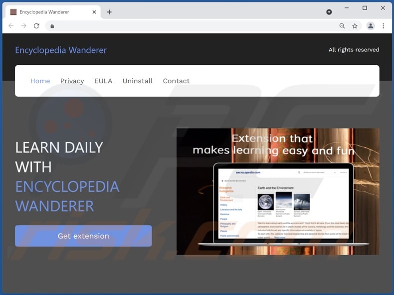 Website promoting Encyclopedia Wanderer adware