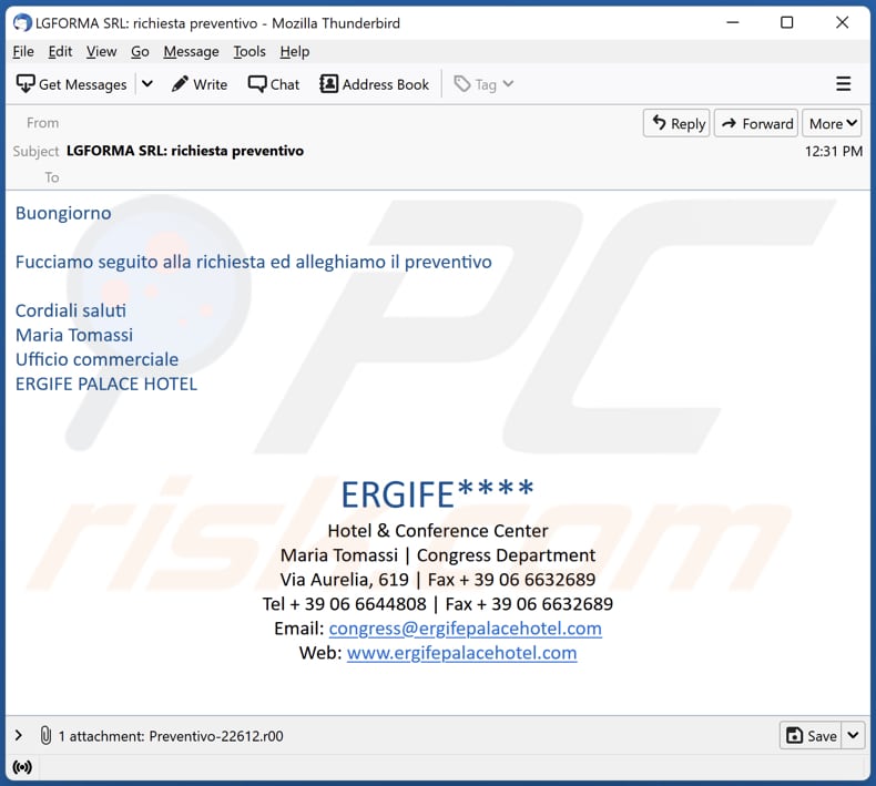 ERGIFE email virus malware-spreading email