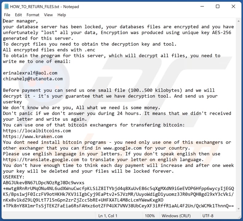 Erinalexralf ransomware text file (HOW_TO_RETURN_FILES.txt)