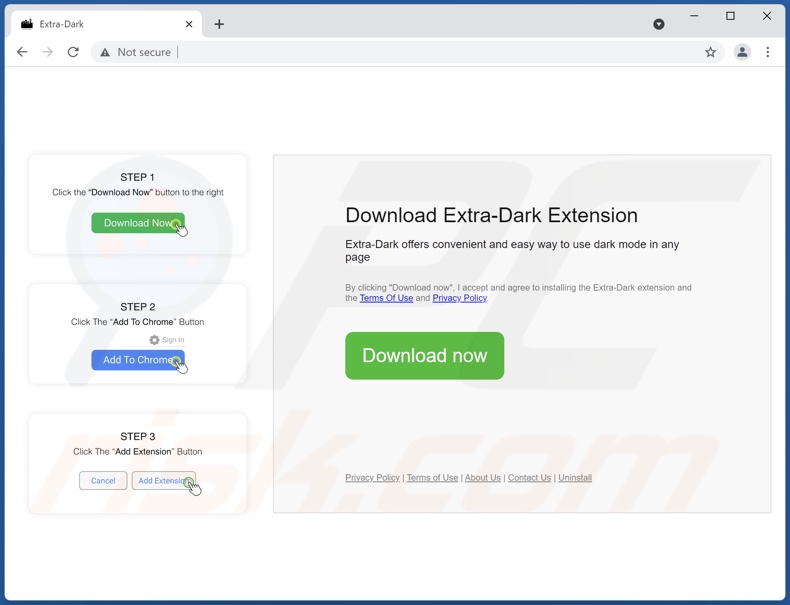 Website promoting Extra-Dark adware