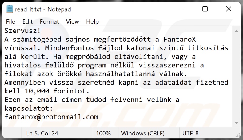 FantaroX ransomware ransom-demanding message (read_it.txt)