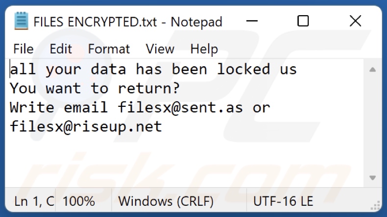 fX ransomware text file (FILES ENCRYPTED.txt)