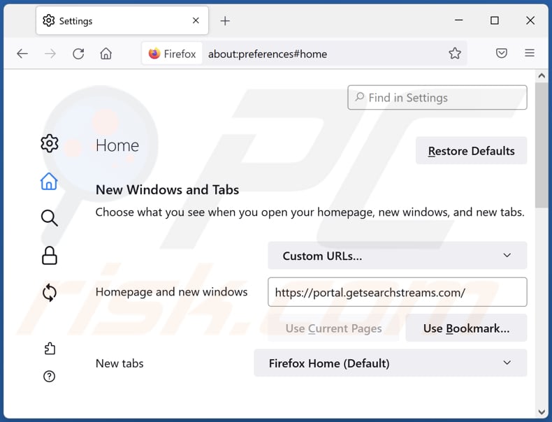 Removing getsearchstreams.com from Mozilla Firefox homepage