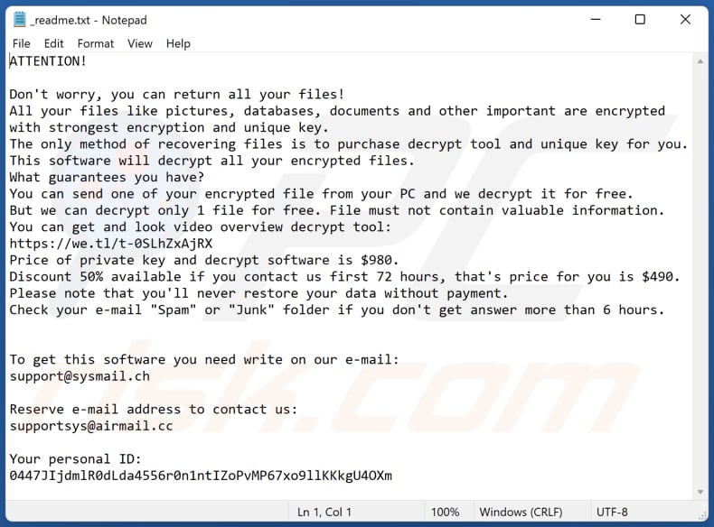 Hajd ransomware text file (_readme.txt)