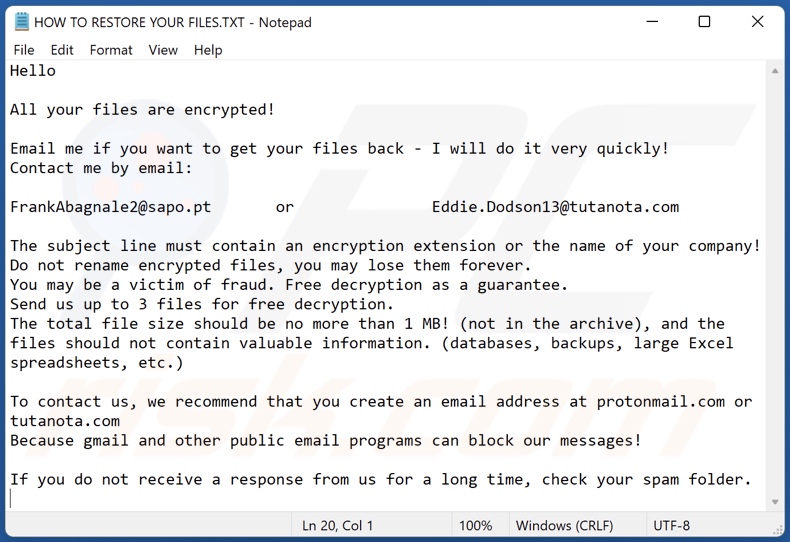 Iroubalsct ransomware ransom-demanding message (HOW TO RESTORE YOUR FILES.TXT)