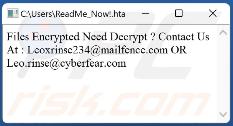 Leoxrinse ransomware HTA file (ReadMe_Now!.hta)