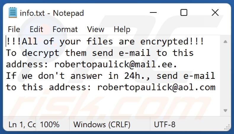 Locked ransomware TXT file (info.txt)