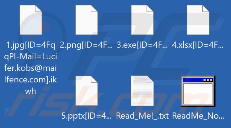 Files encrypted by Lucifer Kobs ransomware (extension consisting of four random characters)