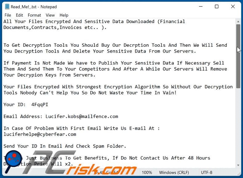 Lucifer Kobs ransomware ransom-demanding message (Read_Me!_.txt) GIF