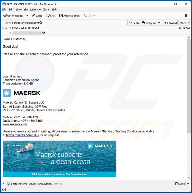 Maersk-themed spam email spreading malware (2022-04-15)