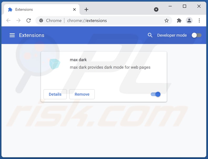 Removing max dark adware from Google Chrome step 2