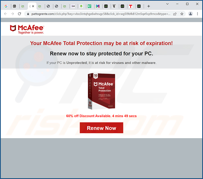 McAfee Total Protection Has Expired pop-up scam (2022-04-14)