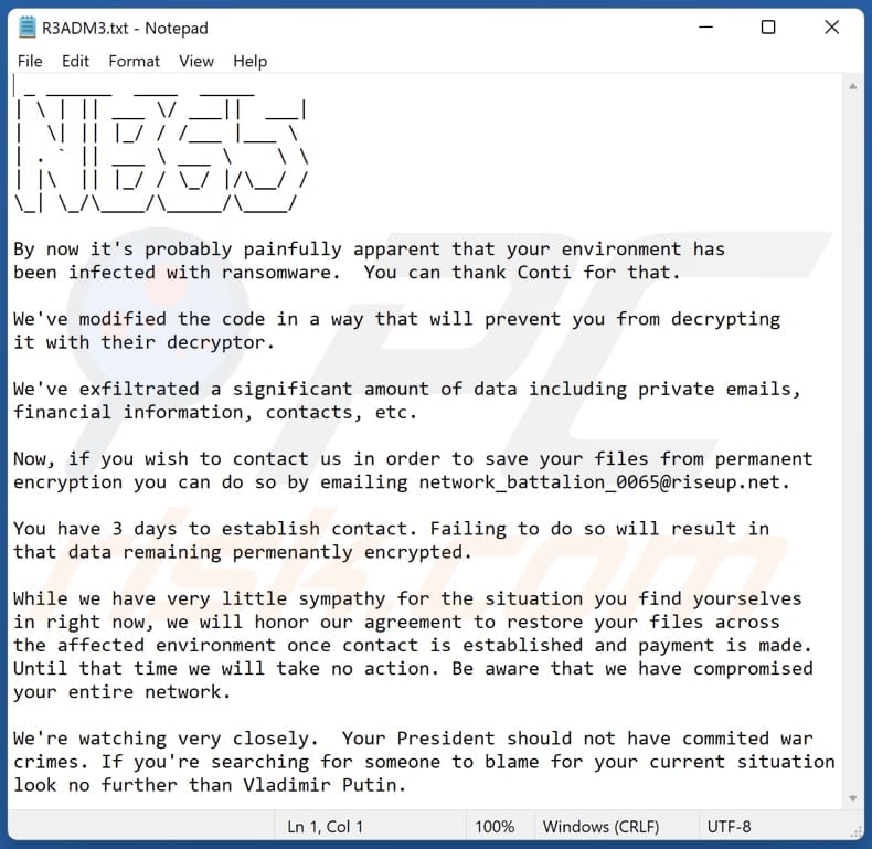 NB65 ransomware text file (R3ADM3.txt)