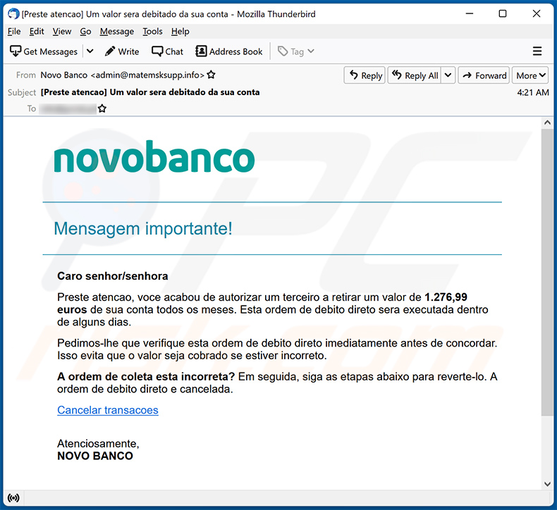 Novo Banco-themed spam email (2022-04-05)