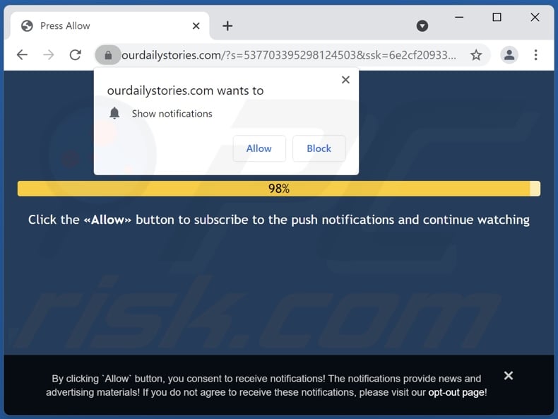 ourdailystories[.]com pop-up redirects