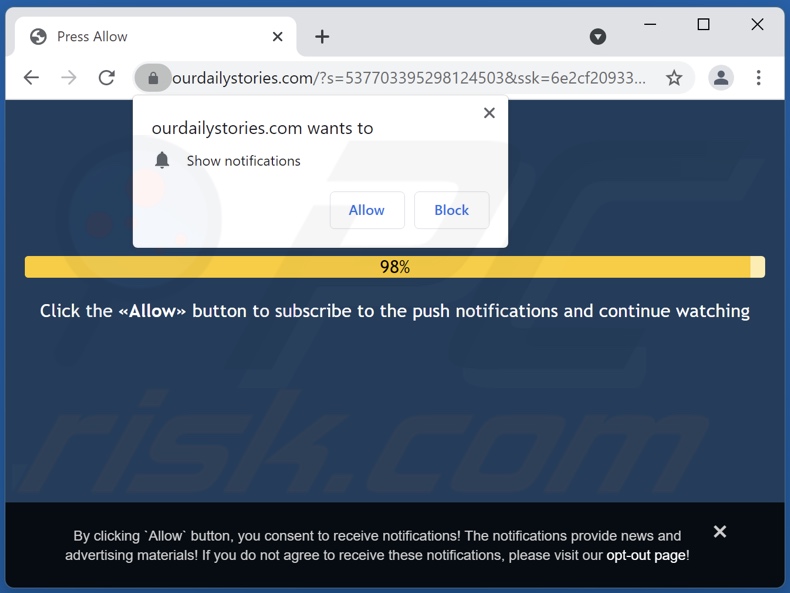 ourdailystories[.]com pop-up redirects