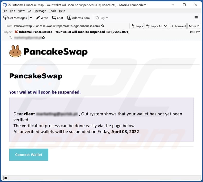 PancakeSwap email spam campaign