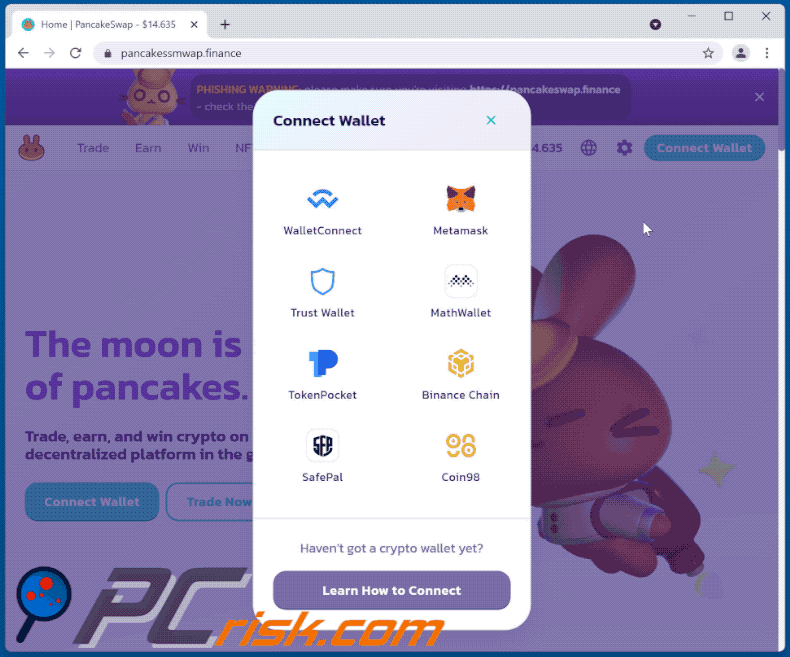 PancakeSwap scam email promoted phishing site (GIF)