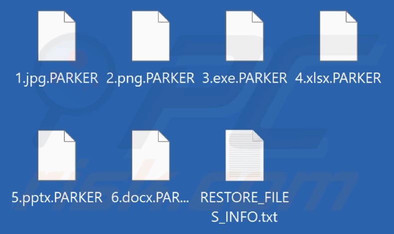 Files encrypted by PARKER ransomware (.PARKER extension)